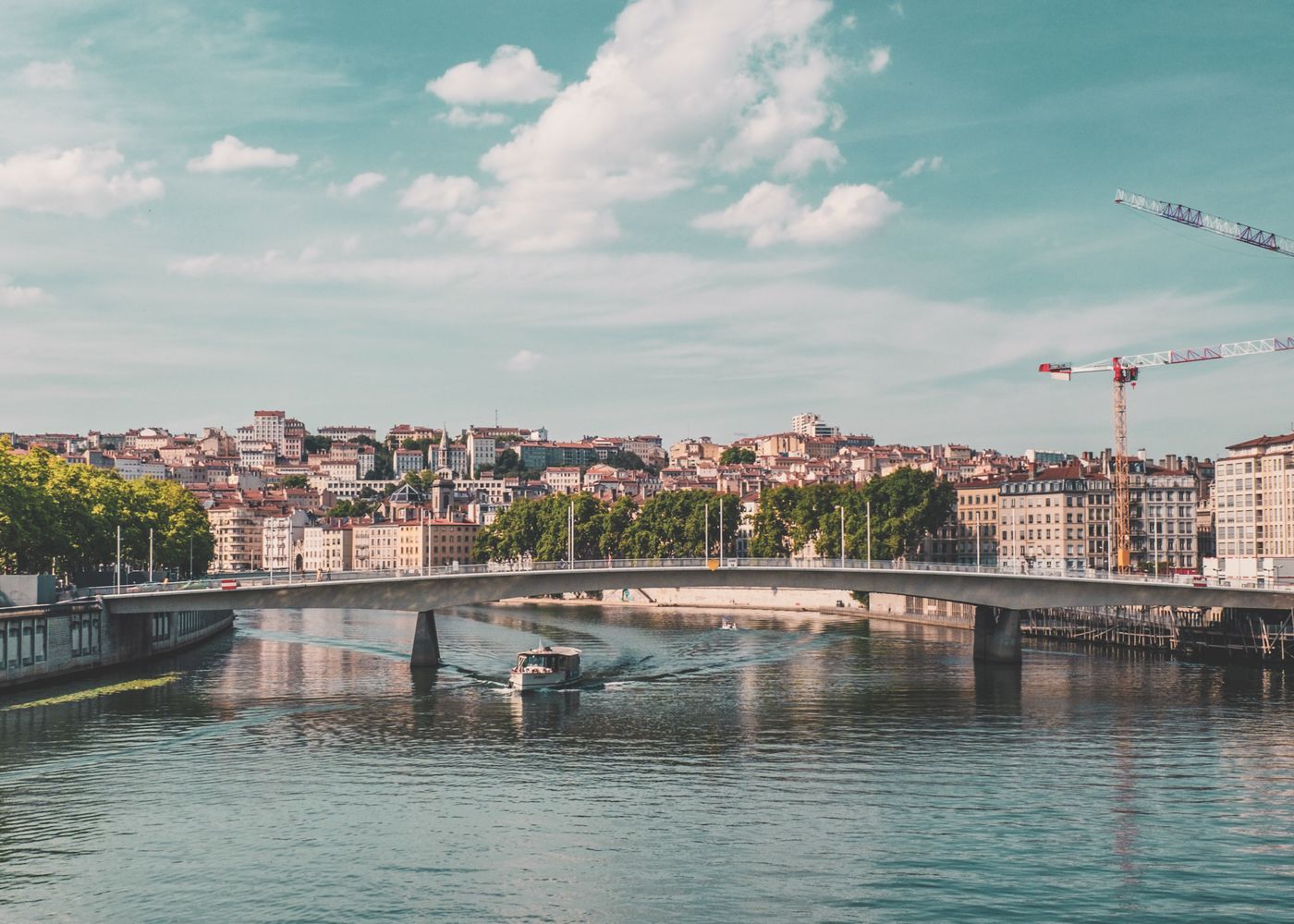 River and Boat Under Bridge - Lyon