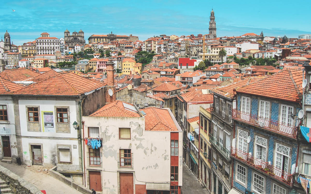 colorful houses in old town of ribeira in porto portugal